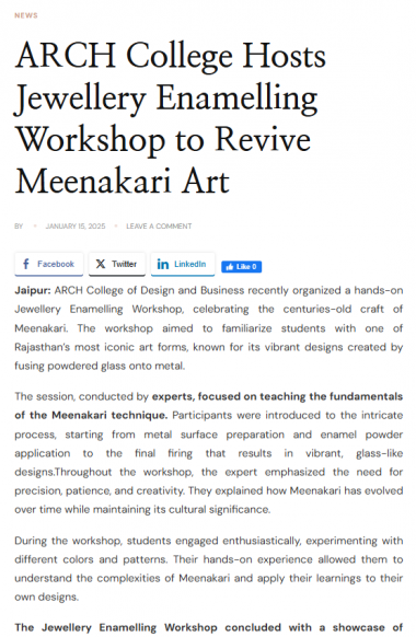 ARCH College Hosts Jewellery Enamelling Workshop to Revive Meenakari Art.